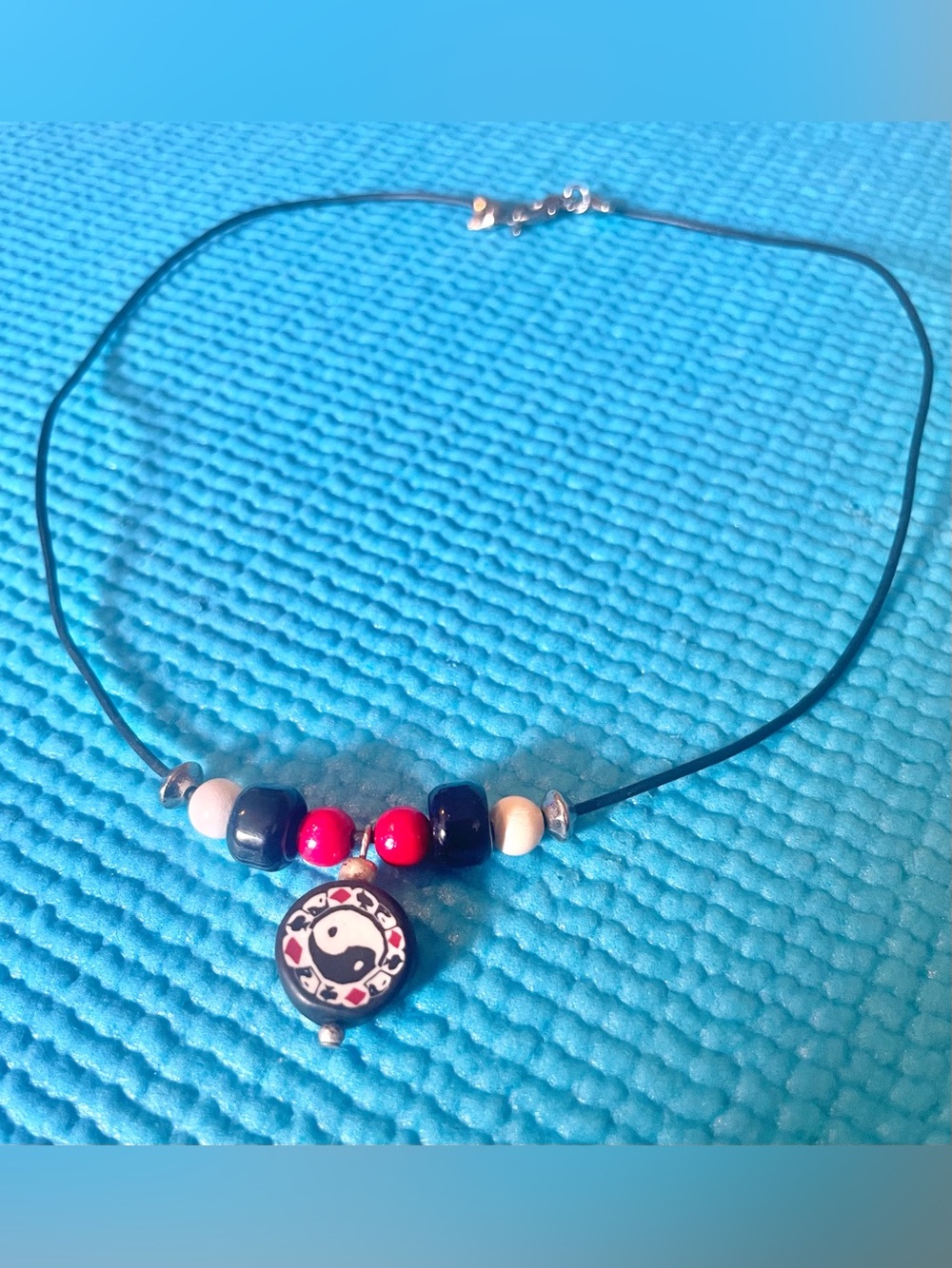 90s Vintage Choker Necklace with Yin & Yang Polymer bead
